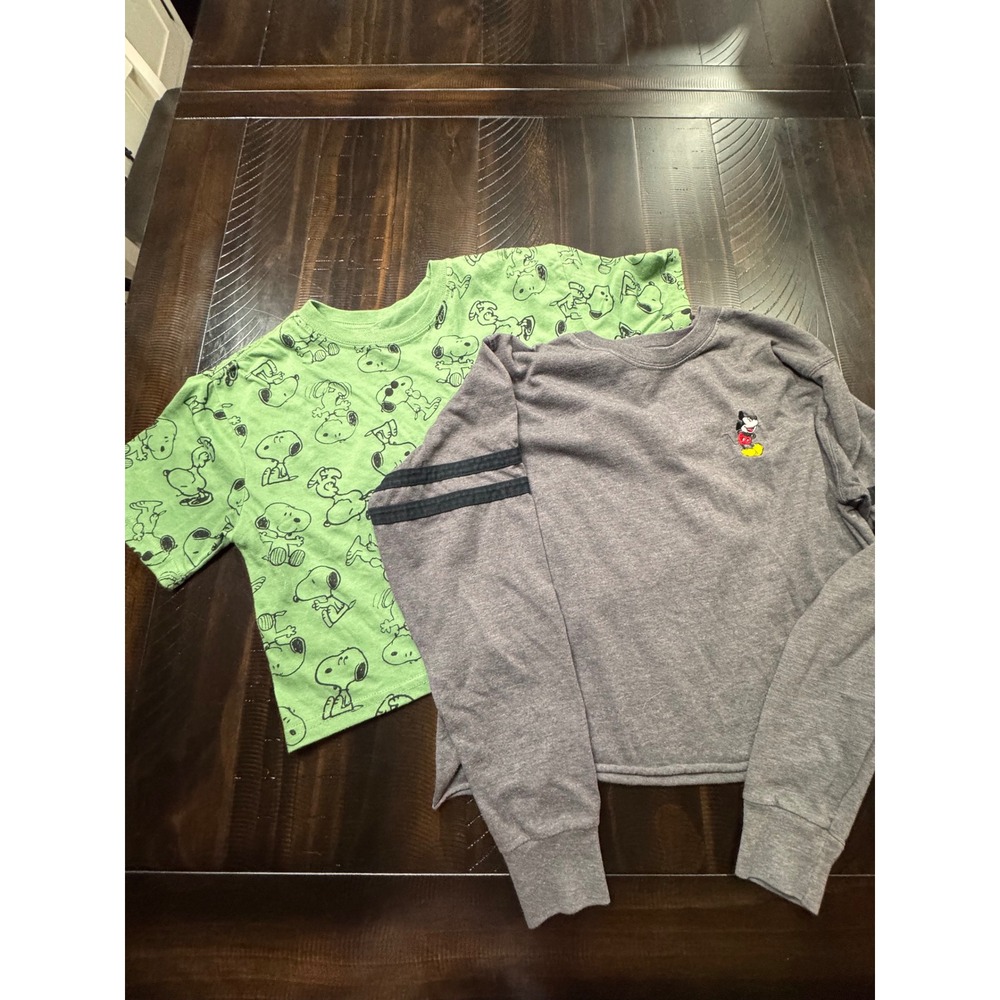 Disney Mickey Mouse & Peanuts Snoopy Cropped Tops Bundle Green Grey Small